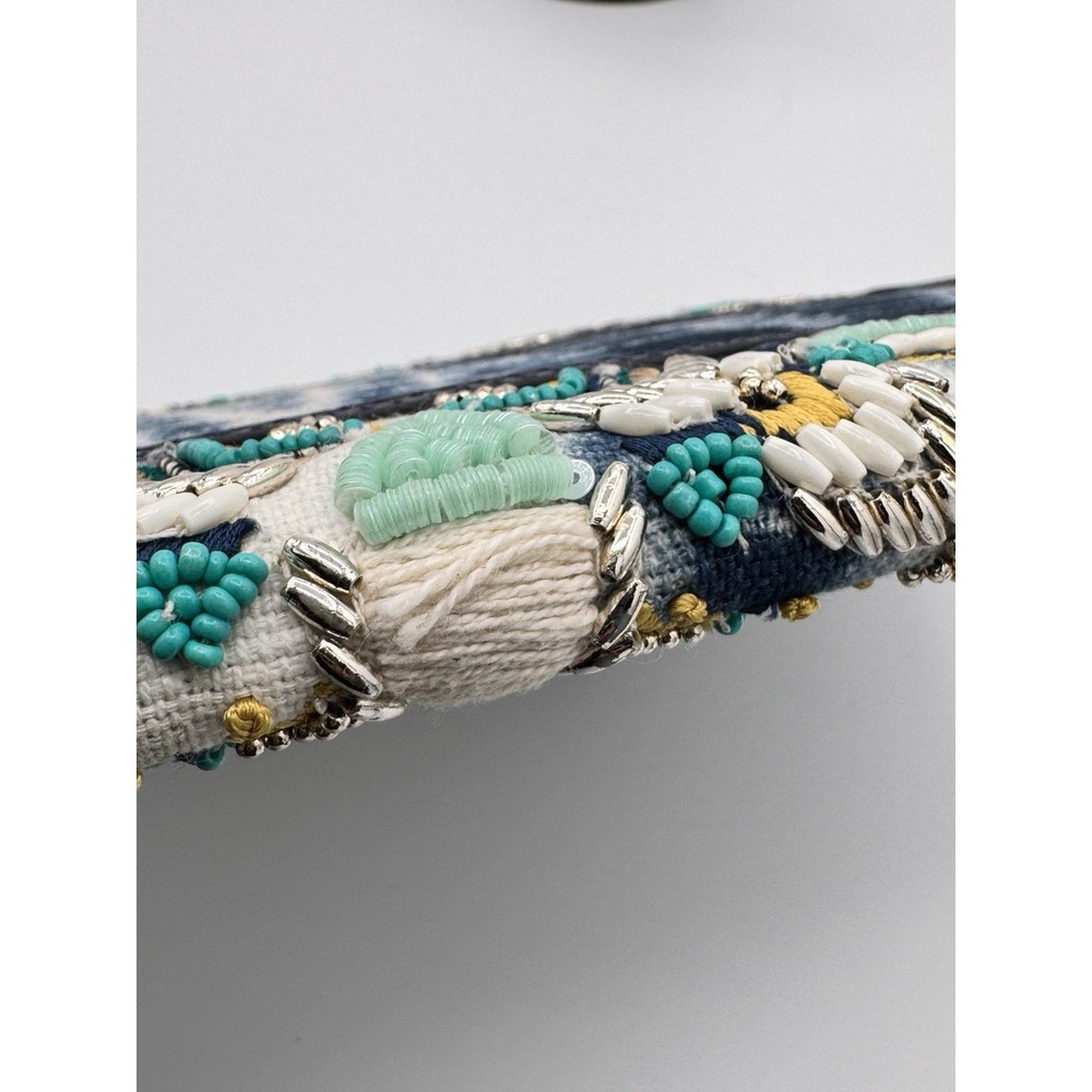 Rebecca Minkoff Beaded Tie Dye Envelope Clutch‎ Statement Boho Luxe Bag Indigo - Picture 10 of 10
